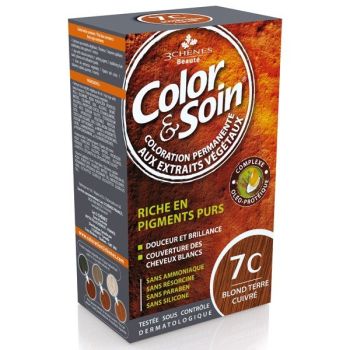 Color & soin coloration permanente Blond terre cuivré 7C Les 3 chênes - 1 kit
