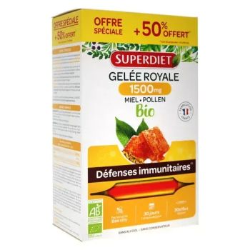 Gelée Royale Bio 1500 mg miel d'acacia pollen Super Diet