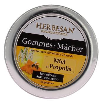 Gommes à mâcher miel et propolis Herbesan - boite de 45 gommes