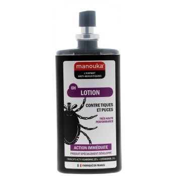 Lotion contre tiques et puces 6h d'efficacité Manouka - spray de 75 ml