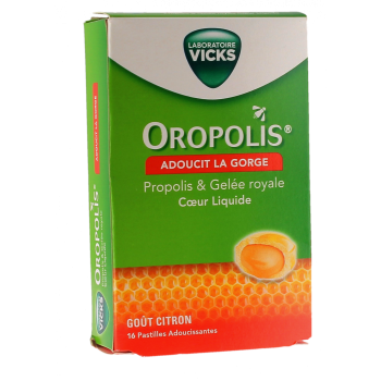 Oropolis coeur liquide goût citron Vicks - boîte de 16 pastilles