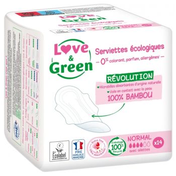 Serviettes hypoallergéniques Normal Love & Green - sachet de 14 serviettes