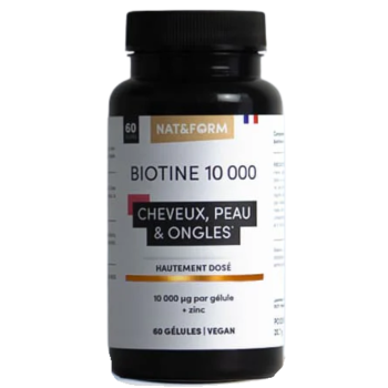 Biotine 10 000 cheveux peau et ongles Nat&Form - pot de 60 gélules