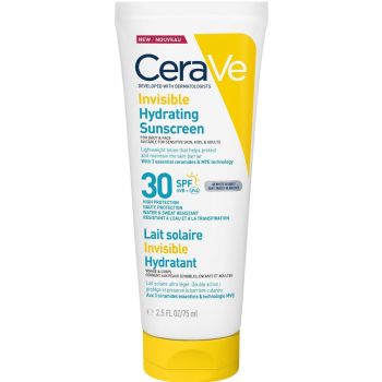 Lait solaire invisible hydratant SPF30+ haute protection visage et corps CeraVe - tube de 75ml