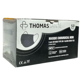 Masque chirurgical noir 3 plis Thomas Santé - 50 pièces