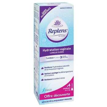 Replens hydratation vaginale longue durée - boite de 4 unidoses de 5,9g