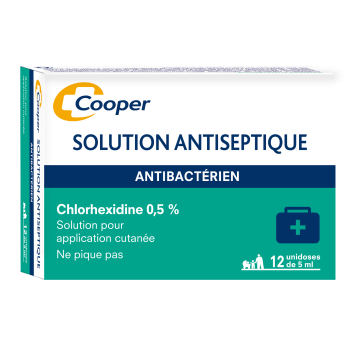 Solution antiseptique chlorhexidine 0,5% Cooper - 12 unidoses de 5 ml