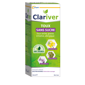 Sirop toux s&egrave;che grasse irritative allergique sans sucre Clariver - flacon de 120 ml