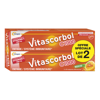 Vitascorbol C1000 vitamine C Cooper - lot de 2 boîtes de 20 comprimés effervescents
