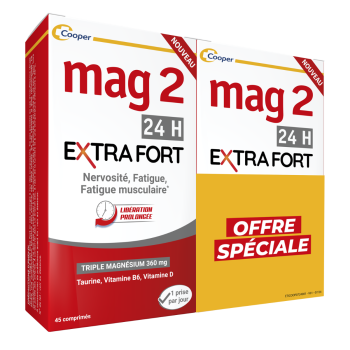 Mag2 extra fort 24h Cooper - offre spéciale lot de 2 boîtes de 45 comprimés
