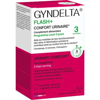Gyndelta Flash+ confrot urinaire CCD - boîte de 6 sachets
