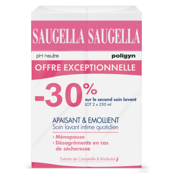 Soin lavant intime quotidien apaisant et émollient Saugella - lot de 2 flacons de 250 ml