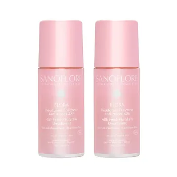 Flora déodorant efficacité 48h bio Sanoflore - lot de 2 roll-on de 50 ml