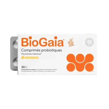 Probiotiques microbiote intestinal arôme citron BioGaia - boite de 30 comprimés à croquer
