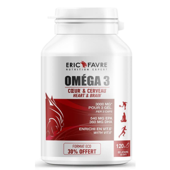 Oméga 3 coeur et cerveau Eric Favre - pot de 120 capsules 30% offert