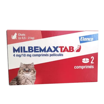Milbemaxtab comprimés pelliculés chats entre 0,5 et 2kg Elanco - boite de 2 comprimés