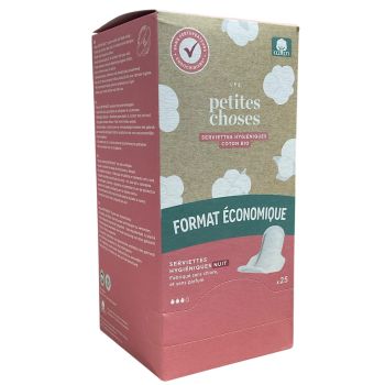 Serviettes hygiéniques de nuit coton bio Les Petites Choses - boite de 25 serviettes