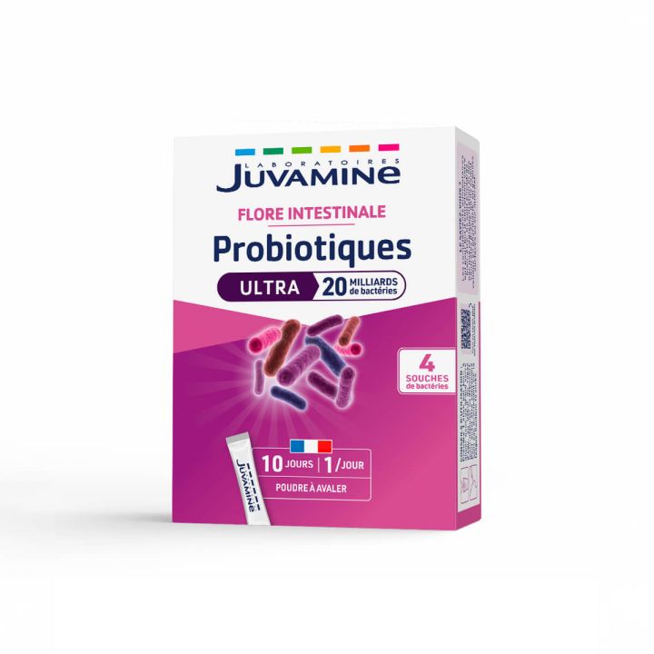Probiotiques Ultra 20 milliards Juvamine - boîte de 10 sticks