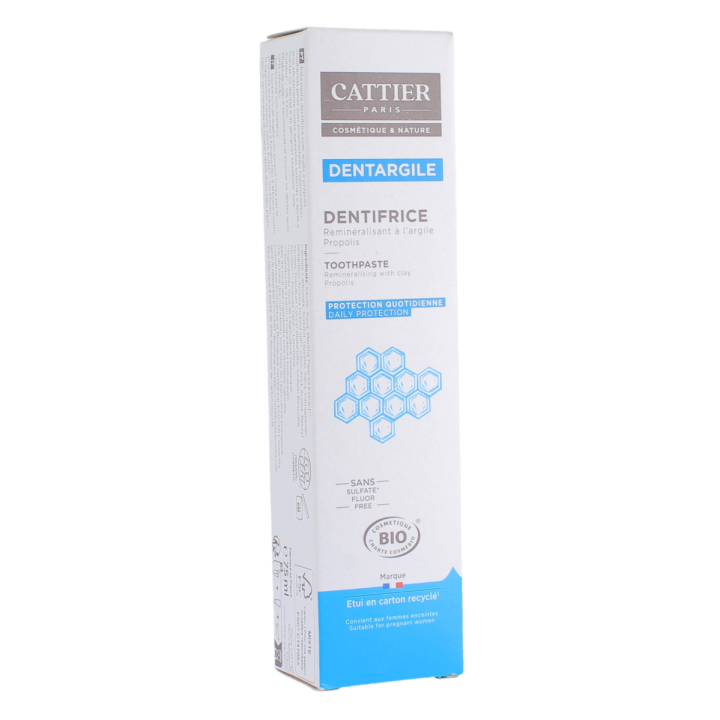 Dentargile dentifrice reminéralisant à l'argile et propolis bio Cattier - tube 75ml