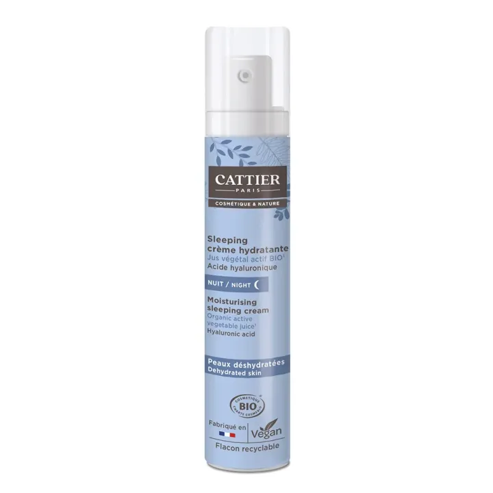 Sleeping crème hydratante peaux déshydratées bio Cattier - flacon pompe de 50ml