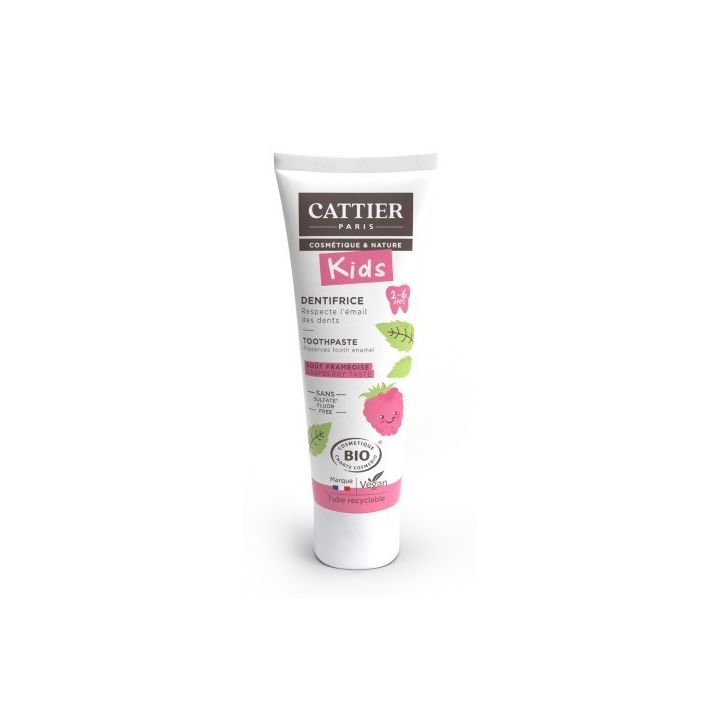 Dentifrice bio 2-6 ans goût framboise Cattier - tube 50ml