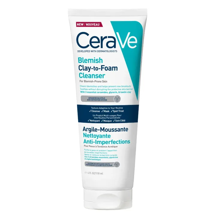 Argile-Moussante nettoyante anti-imperfections CeraVe - tube de 118ml
