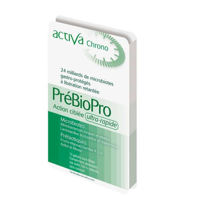 PréBioPro rééquilibre de la flore intestinale Activa Chrono - boîte de 15 gélules