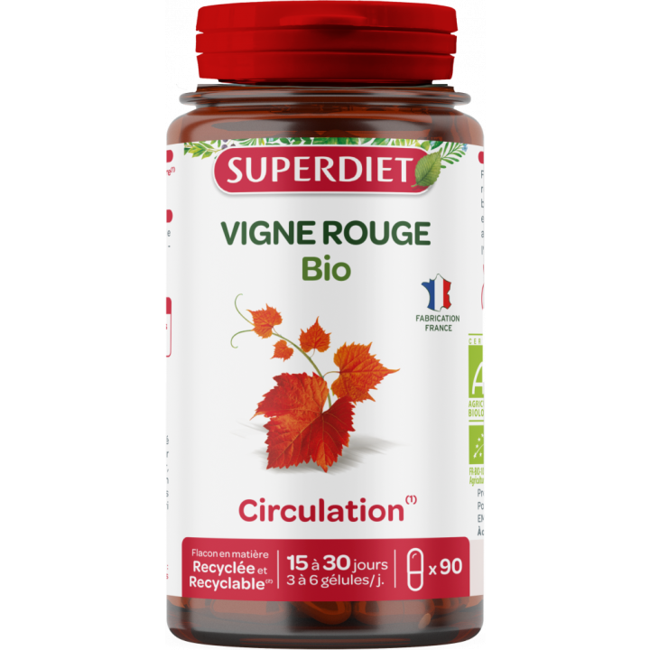 Vigne rouge circulation bio Super Diet - boite de 90 gélules