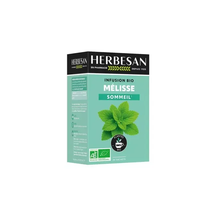 Infusion sommeil mélisse bio Herbesan - boite de 20 sachets