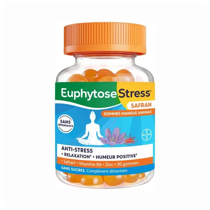 Euphytose Stress Safran gommes mangue ananas Bayer - pot de 30 gommes