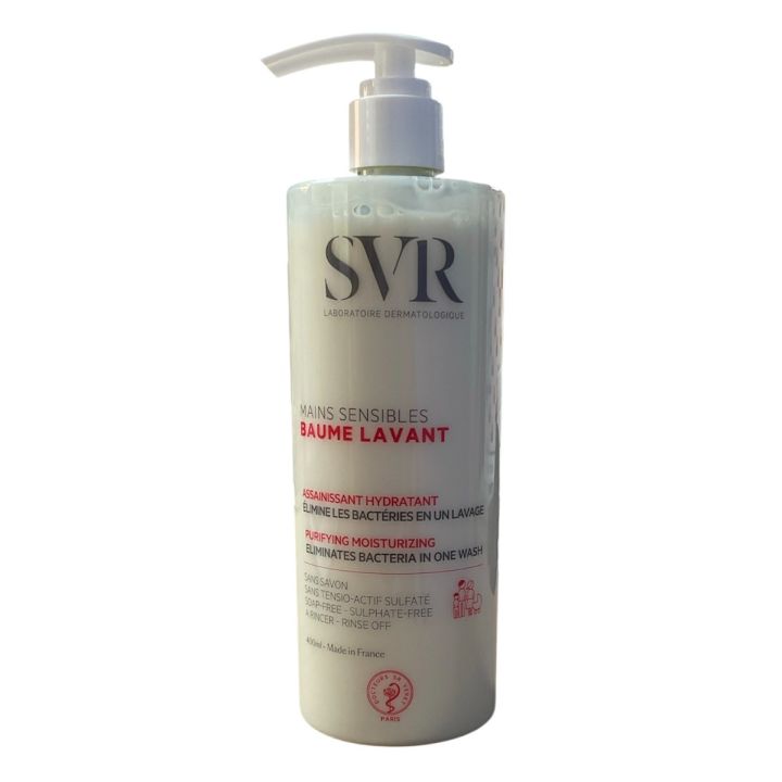 Baume lavant assainissant hydratant mains sensibles SVR - flacon-pompe de 400ml