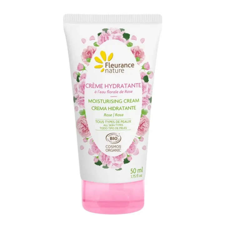 Crème hydratante à l'eau florale de rose bio Fleurance nature - tube de 50ml 