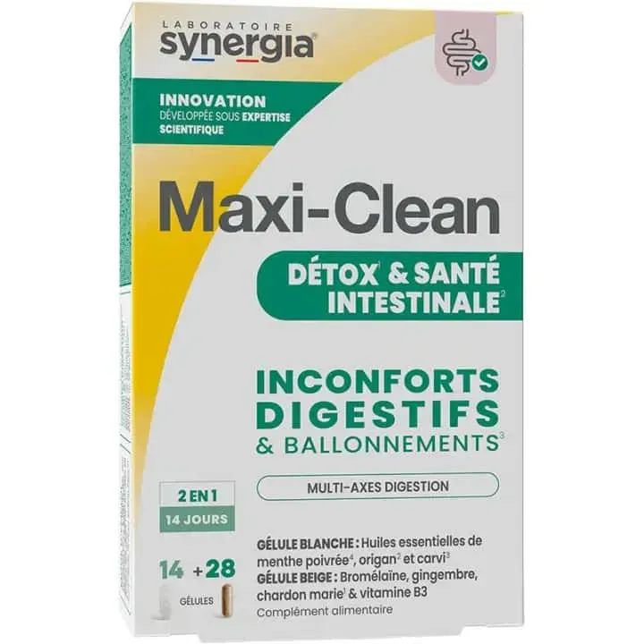 Maxi-Clean détox et santé intestinale Synergia - boite de 42 gélules 