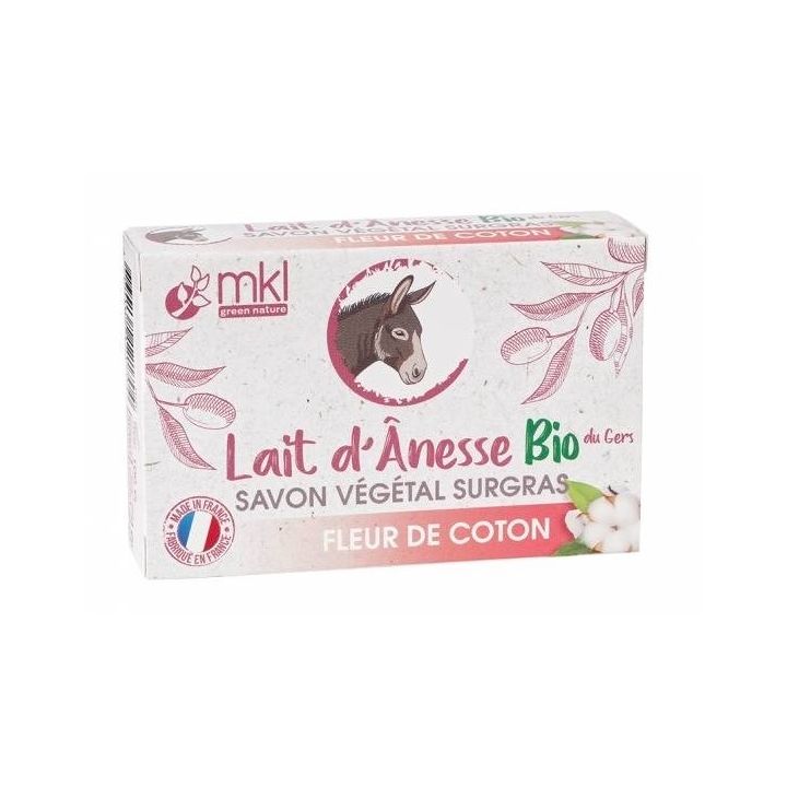 Savon végétal surgras au lait d'ânesse bio Fleur de coton MKL Green Nature - pain de 100g