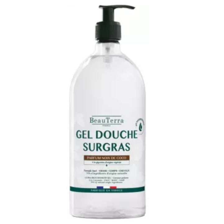 Gel douche surgras parfum noix de coco Beauterra - flacon-pompe de 1L