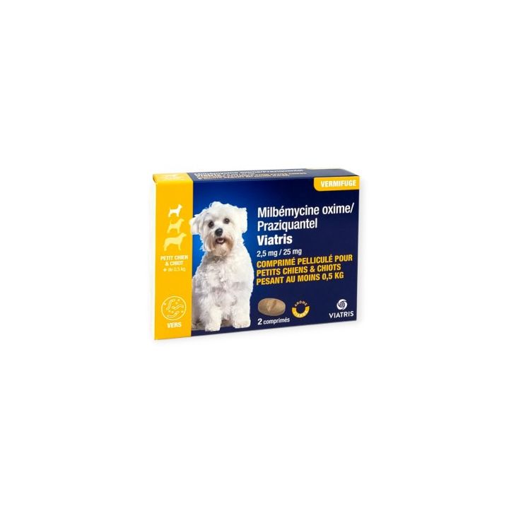 Milbémycine Praziquantel Vermifuge petit chien et chiot +0,5kg arôme viande Viatris
