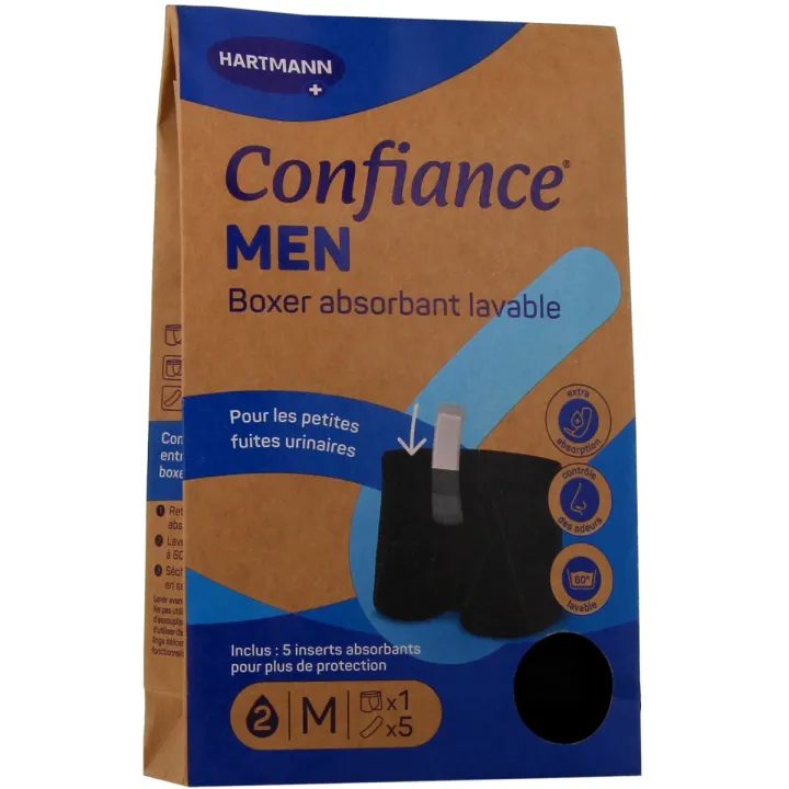 Confiance Men Boxer absorbant lavable noir Taille M Hartmann - 1 boxer et 5 inserts