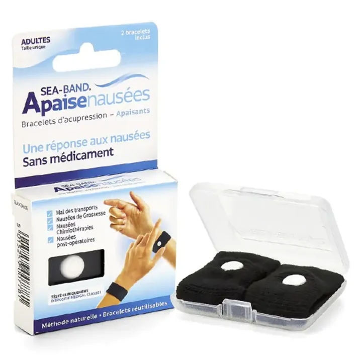 Bracelets apaise nausées adulte Sea-Band - boite de 2 bracelets noirs