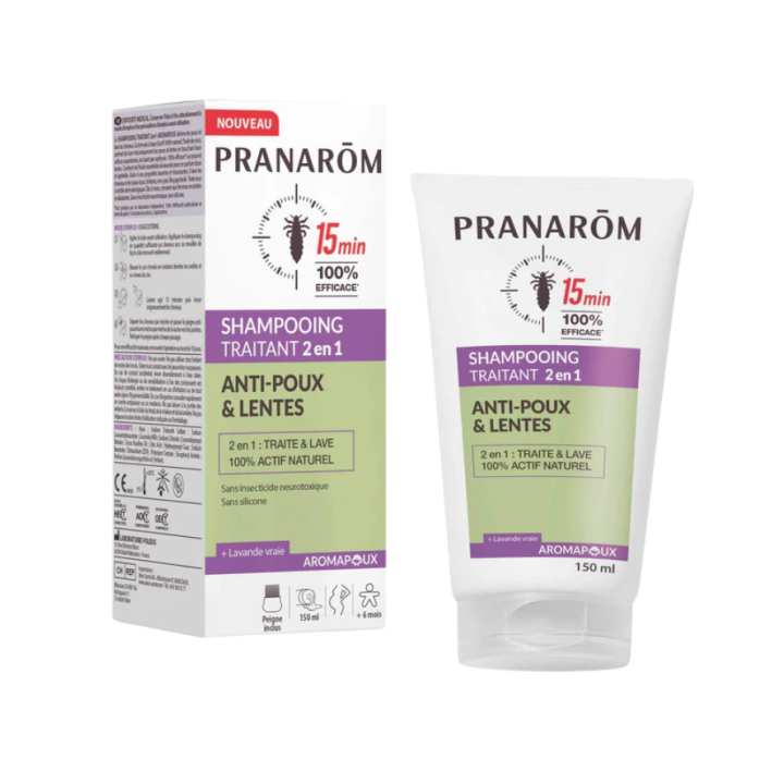 Aromapoux shampooing traitant 2 en 1 anti-poux et lentes Pranarom - tube de 150ml 