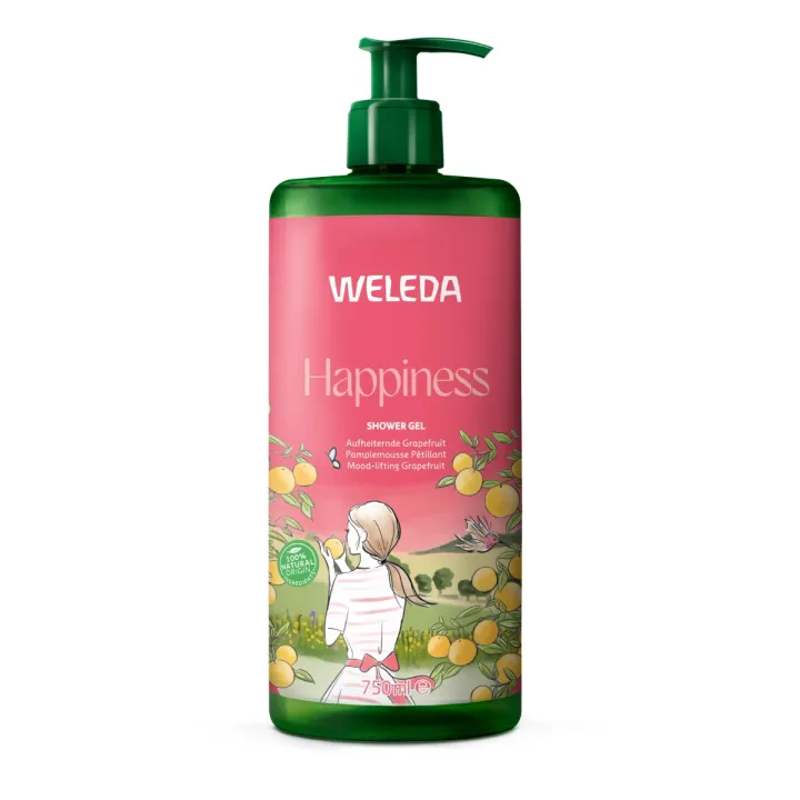 Gel douche happiness pamplemousse pétillant Weleda - flacon-pompe de 750ml 