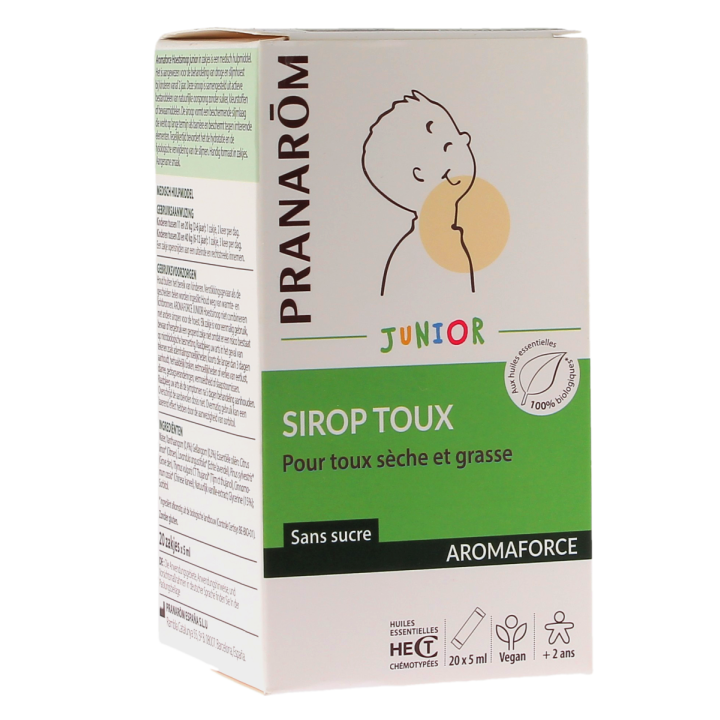Aromaforce Sirop toux sèche et grasse Junior bio Pranarom - boîte de 20 sachets de 5ml