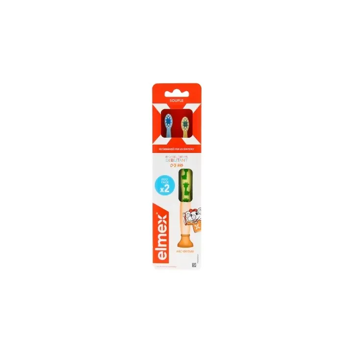 Brosse à dents souple débutant 0-3 ans Elmex - lot de 2 brosses à dents