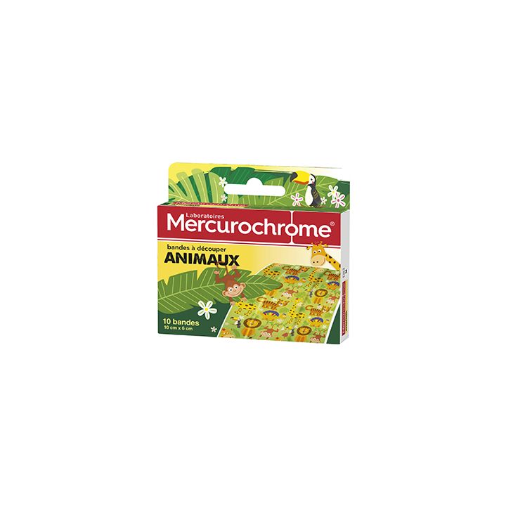 Bandes à découper animaux Mercurochrome - boite de 10 bandes de 10cm x 6cm