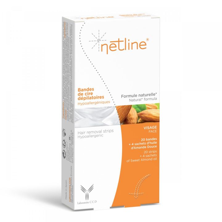 Bandes de cire dépilatoires visage Netline - boîte de 20 bandes