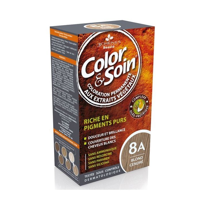 Color & soin coloration permanente Blond cendré 8A Les 3 chênes - 1 kit