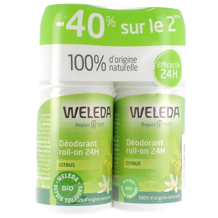 Déodorant au Citrus Roll-on 24h Weleda - lot de 2x50ml