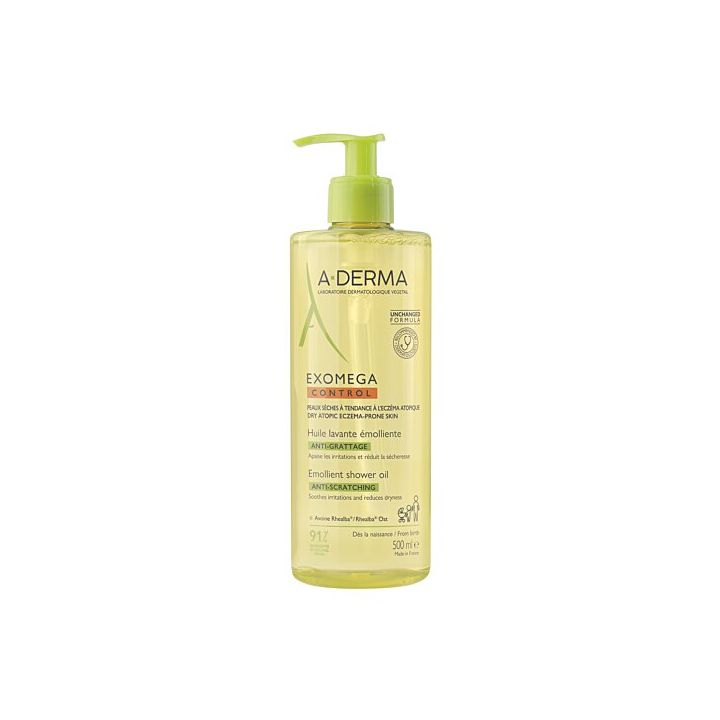 Exomega Control Huile lavante émolliente anti-grattage A-derma - flacon-pompe de 500 ml