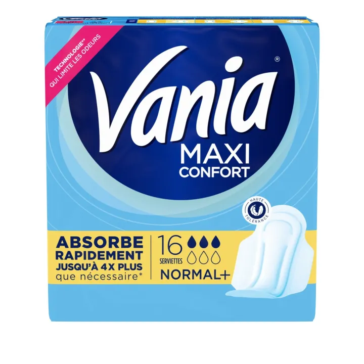 Serviettes hygiéniques maxi confort normal+ Vania - sachet de 16 serviettes