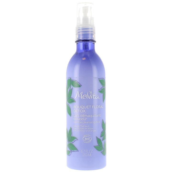 Lait démaquillant douceur bouquet floral detox bio Melvita - flacon pompe de 200 ml