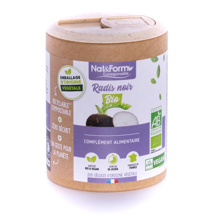 Radis noir Bio Ecoresponsable Nat&Form - Boite de 200 gélules